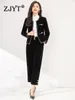 Zjyt Autumn Winter Velorジャケットとパンツセット女性用の2つのピースヴィンテージ衣装黒い長袖オフィスレディングズボンスーツ240117