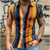 Camisas casuais masculinas Y2K Botão de verão para baixo Slim Fit Homens Listrado Coreano Camisa de Manga Curta Moda Mens Designer Roupas Chemise