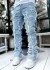 Streetwise Stretch Patch jeans för män botten baggy herrkläder sommar fast mode mitt midja lapptäcke långa byxor man 240117