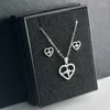 Necklace Earrings Set 30set/lot Stainless Steel Silver Color Heart Heartbeat Pendant Chain Stud Earring For Women Jewelry Wholesale