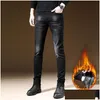Jeans masculinos homens jeans veet fino elástico calças de inverno homens homem jens calça para denim streetwear moda gota entrega vestuário masculino coágulo dhzxr