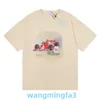 2024ニューモデルのメンズTシャツデザイナーチャオブランドrhudeマイクロラベルレターF1レーシングプリント男女のためのショートTシャツハイストリートルーズハーフスリーブシャツ