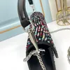 9A Chain Handbag Shoulder Underarm Bags Crystal Decoration With Detachable Handles Detachable Sliding Chains Palladium Platinum Color Accessories crossbody bag