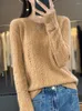 Suéter feminino elegante pulôver de lã pura com padrão de diamante perfeito para primavera e outono conforto de lazer em cor sólida