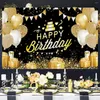 Party Decoration Gold Glitter Happy Birthday Backdrop för PO Black Adult Theme Supplies DIY BACKDROPS