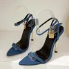 Сандалии 2024, женские туфли-гладиаторы на металлическом тонком высоком каблуке с ремешком на щиколотке, летняя женская обувь для вечеринок с острым носком