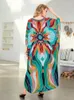 Lässige Kleider Grün gestreift bedrucktes Strandkleid für Frauen 2024 Böhmische Robe Kaftan Entspannter Urlaub Urlaub Moo Outfit Q1638