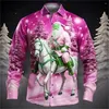 Men's Casual Shirts Santa Claus Printed Shirt Christmas Dance Party Long -sleeved Lapel Button Designer Comfortable Fabric