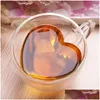 Vinglasögon hjärtformad kärleksformad glas dubbelvägg värmebeständig kopp te mjölk espresso dricks droppe leverans hem trädgård kit dhv2i