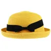 Berets moda feminina meninas bowknot roll-up aba larga cúpula palha verão chapéu de sol bowler praia (amarelo) boné de pele