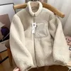 Autumn and Winter Japanese Herrkvinnor Fleece Stand Neck Jacket Par Zipper Loose Warm Lamb Wool Coat Solid Color Jacket 240117