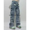 Women's Jeans High Street Old Washed Blue Multi-Pocket Jeans Men and Women Loose Straight Workwear Casual Long Pants Cargo Streetwear Trousersephemeralew