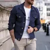 Jeans rockar jacka fjäder och höst denim smal långsleeved casual tops ung pojke koreansk stil fast färg 240117