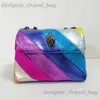 Axelväskor Ny ankomst Mini Rainbow Women Handväska Portable Bekväm anslutning Colorful Cross Body Bag Patchwork Shoulder Bag Metal T240116