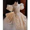 new Ball Gown Lace Girls Pageant Dresses Beaded Sheer Bateau Neck Flower Girl Dress crystals Sequined lace embroidery toddler girl First holy Communion Gowns