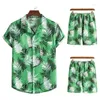 Camisas casuais masculinas 2024 estilo de praia havaiano impressão tendência linda flor lapela e shorts ternos na Europa América