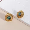 Stud Earrings Agate Stone Beads Real Gold Plated Floral Studs Ear Clip For Women