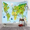 Tapisseries Style Nordique Carte du Monde Animal Tapisserie Tenture Murale Chambre d'enfant Polyester Serviette de Plage Polyester Couverture Mince Yoga Châle Matvaiduryd