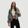 Kvinnors jackor Retro 2024 Ejressed Zipper Jacket Kvinnor tvättade tung bomullsrock med kort längd styling