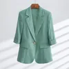 Kvinnors tvådelar Pants 2024 Korean Fashion Suit Elegant Women's Summer Clothes Thin 7-Point Sleeve Printed Jacket Straight Two-Piece