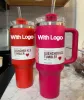 DHL 40oz Quencher Tumblers Cosmo Pink Parade Melancia Moonshine Vermelho Aço Inoxidável Dia dos Namorados Copos de presente com tampa de alça de silicone e canecas de carro de palha G0118