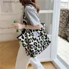 Shopping Bags Rice leopard print Tote bag Large capacity animal print canvas shoulder bag carrying schoolgirl shopping bag Q240118