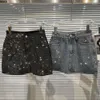 Skirts Prepomp Spring Summer Collection Rhinestone Diamonds Denim Slim Bodycon Short Mini Skirt Women {category}