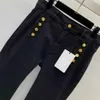 designer women jeans brand clothing ladies Double breasted decoration waist stretch slim skinny leg micro flared and trousers Jan 18