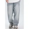 Dragon Straight Leg Jeans for Both Men and Women, Spring 2024 Simple and Loose Light Blue Washed Pocket Jeans for Men