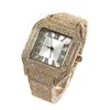 Montre carrée pour hommes, mélange de couleurs rose et bleu, mode Hip Hop, Quartz, diamant, glacé, rappeur, offre spéciale, 2021