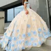 Mexikanische Champagner-Vestido De 15 Anos Flieder Charro Quinceanera-Kleider Spitzenapplikationen Blumenkorsett Süßes 16-Kleid Abiti Da Cerimonia