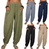 Women's Pants Women Summer Pull On Casual Loose Cotton And Linen Solid Color High Waist Tapered With Pockets