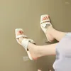 Pantoufles transparentes à talons hauts, sandales d'été à talons épais en cristal pour femmes, vent féerique, semi-traînée française, 2024