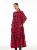 Casual Dresses Xitao Plaid Patchwork Stand Collar Contrast Color Single Breasted Loose Mid-Calf Slimming Dress 2024 Winter DMJ3419