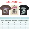 Hellstar-T-Shirt, Designer-T-Shirts, Grafik-T-Shirt, Kleidung, Hipster, gewaschener Stoff, Straßengraffiti, Schriftzug, Foliendruck, Vintage-Schwarz, lockere Passform, Übergröße