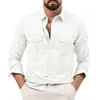 Chemises décontractées pour hommes Mode Automne Manches longues Revers Chemise de couleur unie Double poches