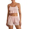 Vêtements de nuit pour femmes Femmes Y2K Mignon Pyjama Ensemble Sans Manches Floral Bow Imprimer Dentelle Patchwork Camis Top Taille Élastique Shorts Adolescentes Esthétique