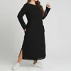 Robes décontractées Tempérament des femmes Couleur unie Polyvalente Robe longue en dentelle Dames Mode Poches de grande taille et peluche Maxi Robes