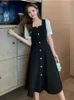 QWEEK Koreanischen Stil Schwarz Kleid Frauen Vintage Quadrat Kragen Langarm Midi Kleider Kpop Mode Herbst Roben Weibliche 240117
