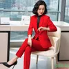Kadın Suit Blazers Kırmızı Koyu Mavi Siyah Kadın Pantolon Takım Ofis Lady Set Set Boyut S-4XL Resmi Çalışma Kariyeri Blazer Ceket Pantolon Seti ile 240118