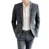 Ternos masculinos comércio exterior tamanho grande S-5XL (calças de terno) moda tendência linho negócios casual fino e bonito vestido xadrez de duas peças