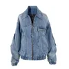 OC468M56 Spring Loose Denim Jacket Women's Cotton Casual Lapel with Holes Stonewashed for Fashion Coat