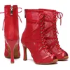 Sapatos de dança latina mulheres boca de peixe botas de dança de salão malha vermelha stilettos salto alto sandálias salsa ajustável instep zip sapato 240117