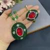 High-end Luxury Green Rhinestone Inlaid Red Crystal Necklace Bracelet Exquisite Fashion Women Jewelry Gifts