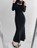 Casual Dresses Women Bardot Midi Dress With Split Sleeve Off Shoulder Jumper Trumpet Skirt