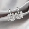 Boucles d'oreilles Anziw Moissanite Drop Square pour femmes réel 925 argent Piercing oreille bijoux D couleur fête de mariage vêtements quotidiens cadeaux