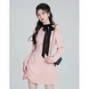 Casual Dresses Miiiix Pink Hanging Neck Off Shoulder Long Sleeved Dress For Women's Autumn 2024 High End Style Waist Fold A-line