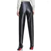 Pantalons pour femmes Mode Femmes Cuir Automne Hiver Pu étaient minces grande taille taille haute pantalon conique velours