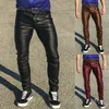 Punk Casual Pu Leather Pants Solid Color Men's Clothing Tight Elastic Low Midist Boy Pants Byxor 240117