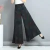 Frauen Hosen 2024 Sommer Dame Mittleren Alters Neun Punkte Fsh Schwanz Culottes Mode Hohe Taille Druck Dünne Wilde WideLeg